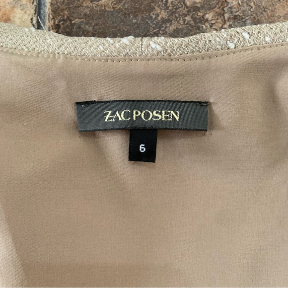 Zac Posen  Wm’s 6 Champagne Textured Career Formal Cocktail Dress V Neck Sheath - Picture 2 of 8